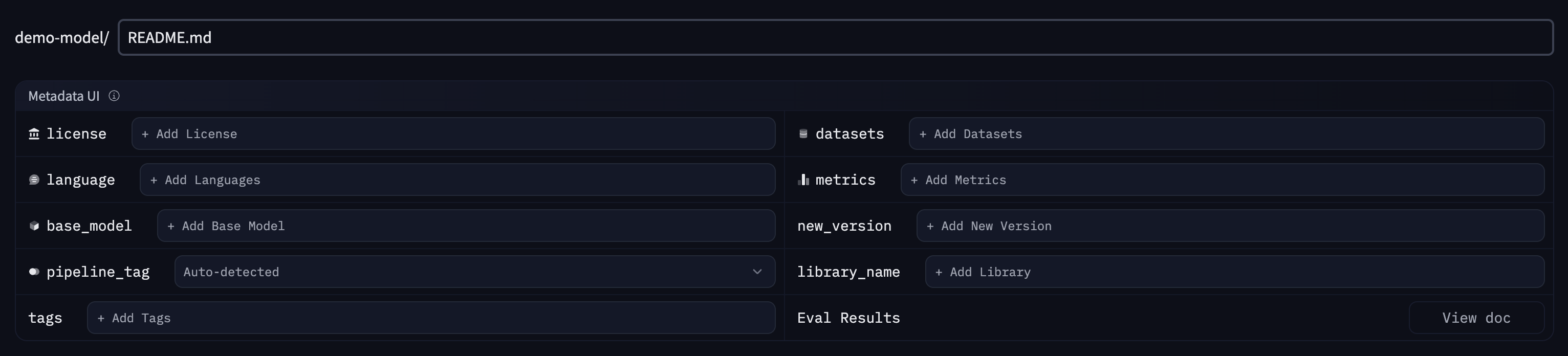 metadata template on the hub ui